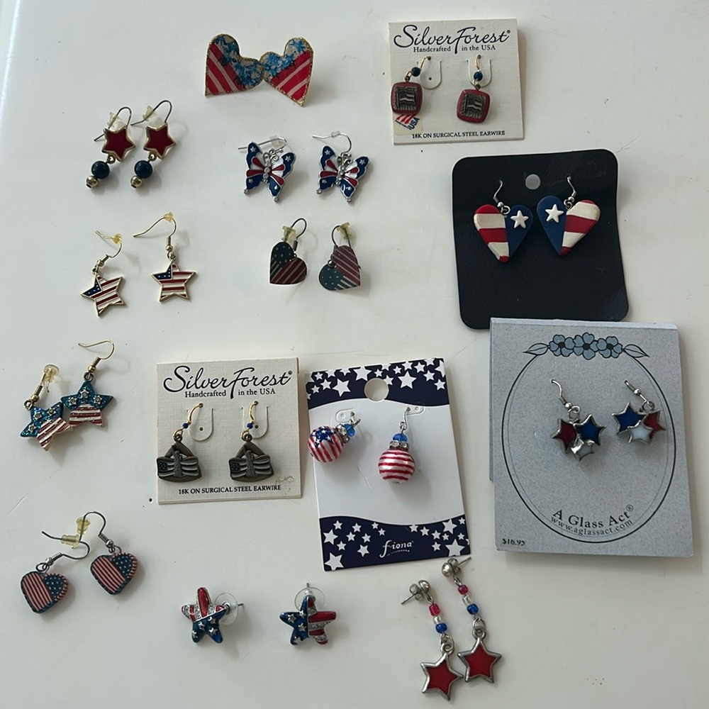 14 pair of patriotic earrings
